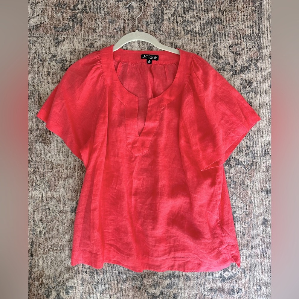 J Crew Linen Flutter Sleeve Top